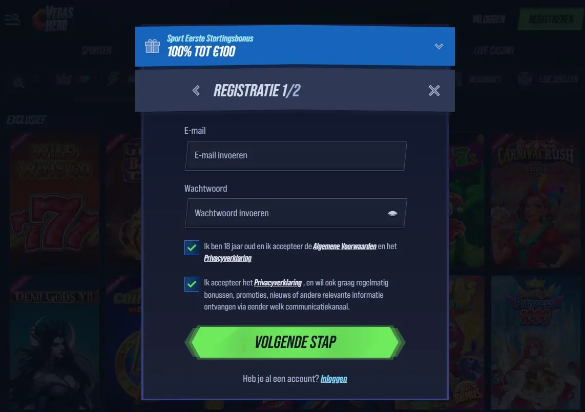 Registratie vegasheronl
